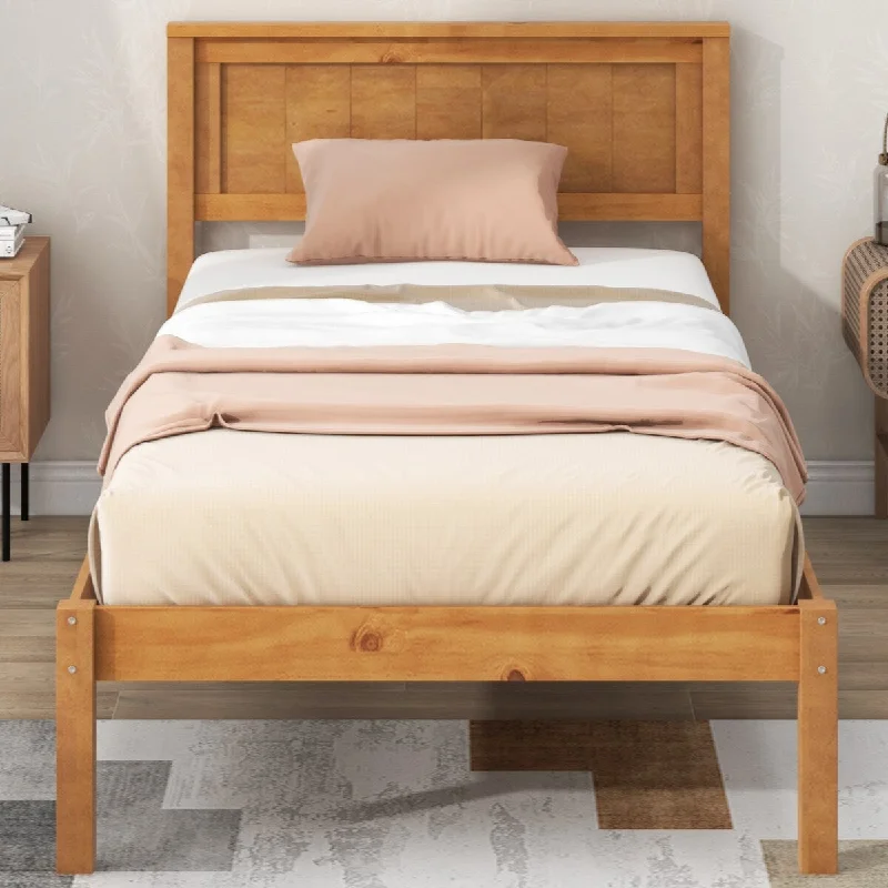 Twin Size Platform Bed Frame with Headboard , Wood Slat Support