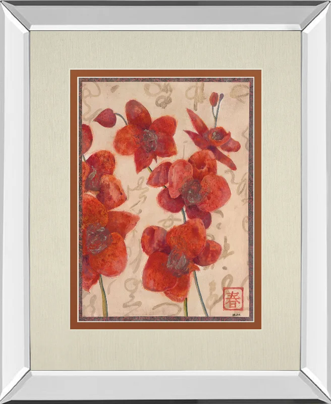 Asian Orchid I By Hollack - Mirror Framed Print Wall Art - Red