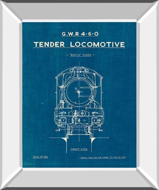 Locomotive Blueprint II By Wild Apple Portfolio - Mirror Framed Print Wall Art - Blue