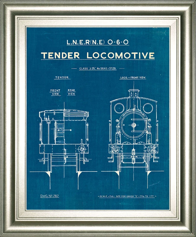 Locomotive Blueprint III By Wild Apple Portfolio - Framed Print Wall Art - Blue