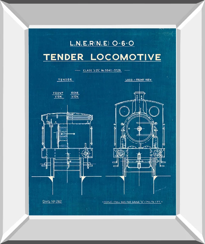 Locomotive Blueprint III By Wild Apple Portfolio - Mirror Framed Print Wall Art - Blue