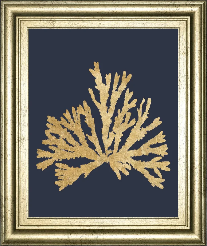 Pacific Sea Mosses IV Indigo By Wild Apple Portfolio - Framed Print Wall Art - Gold