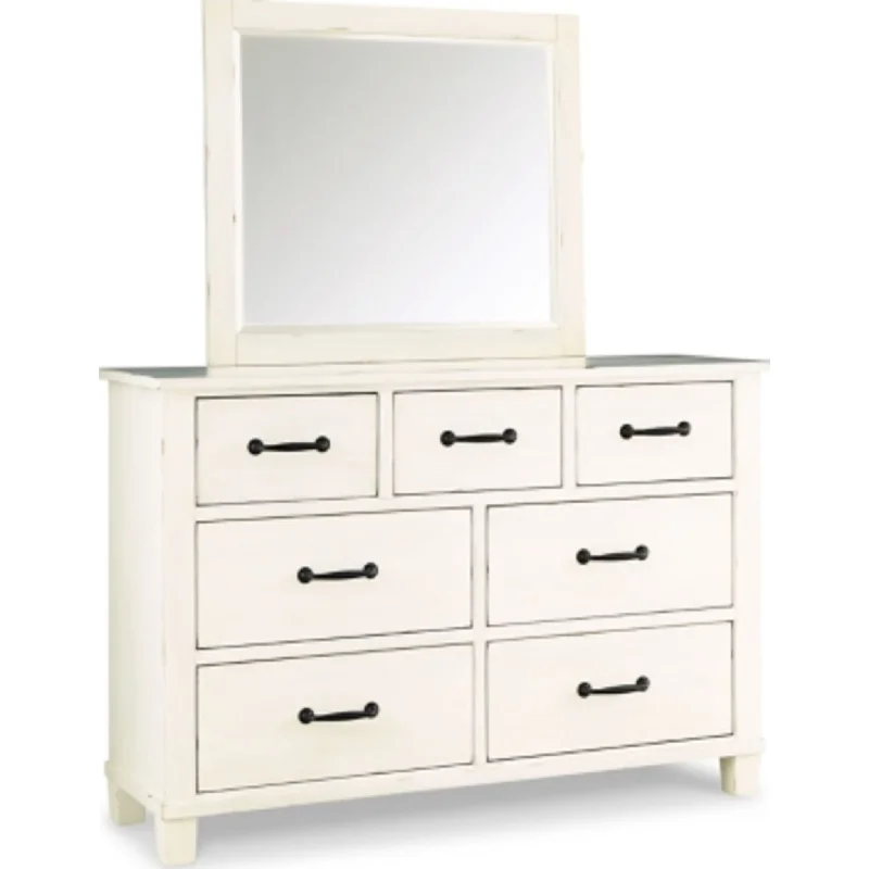 Braunter Dresser and Mirror - Aged White