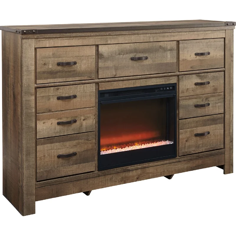 Trinell Dresser w/Fireplace - Brown